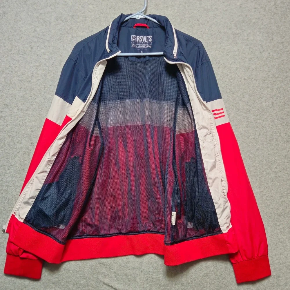 RSVLTS The Roosevelts Mens XL Windbreaker Jacket Red‎ White Blue USA Colorblock